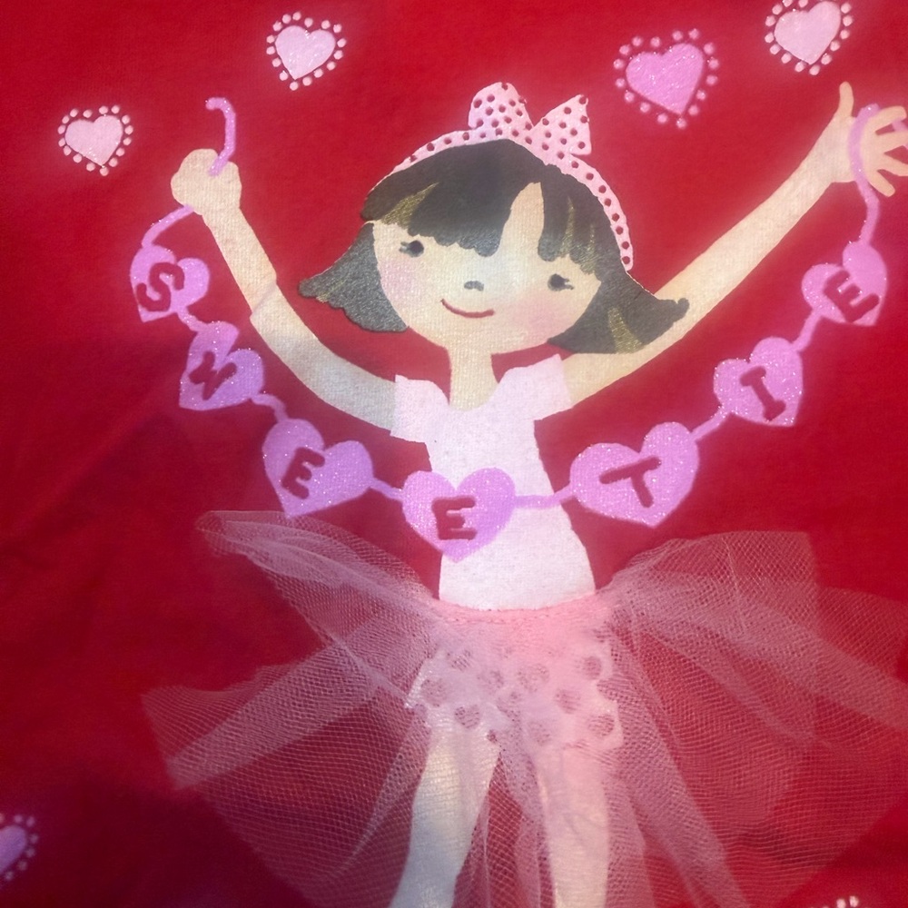 Charming Red Girls Tee with Ballerina Design Valentines Day Medium - Picture 3 of 5